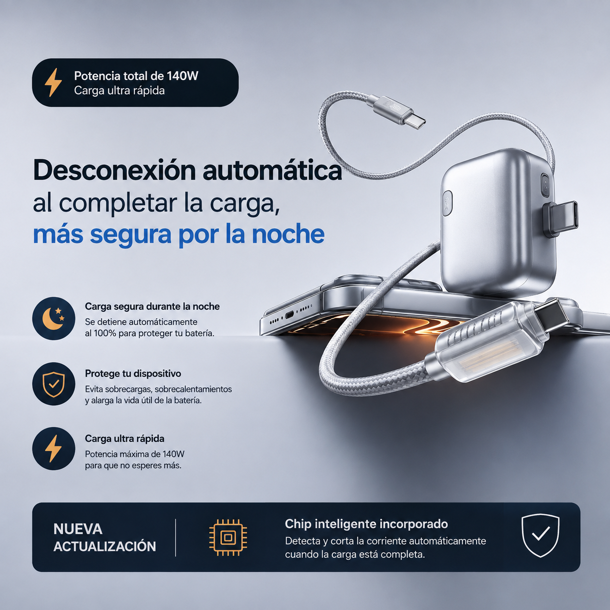 Adaptador Tipo-C de Carga Inteligente con Desconexión Automática